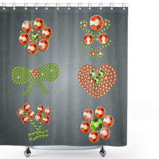 Personality  Heart, Flowers, Bow Icons, Decorated With Diamonds Shower Curtains