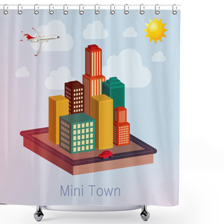 Personality  Mini Town Illustration With Plane Shower Curtains