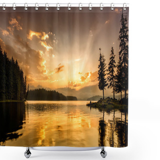 Personality  Mountain Lake At Down Shower Curtains