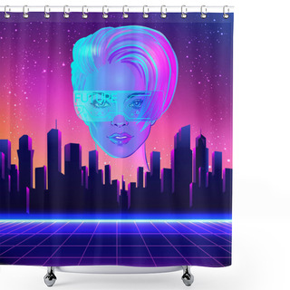 Personality  Futuristic Synth Wave Style. Retroparty  Flyer Template. Portrai Shower Curtains