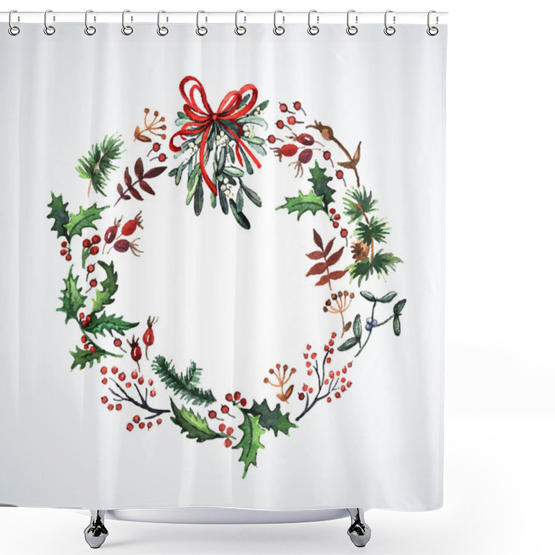Personality  Wreath With Christmas Plants. Shower Curtains