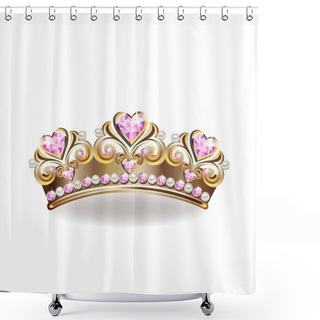 Personality  Crown Of A Princess With Pearls And Pink Gemstones. Vector Illustration. Shower Curtains