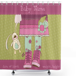 Personality  Baby Girl Arrival Announcement Card With Plush Rabbit Shower Curtains