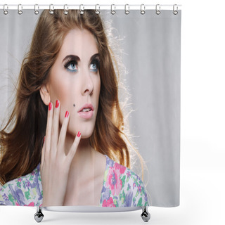 Personality  Portrait Of A Beautiful Woman With Long Hair Shower Curtains