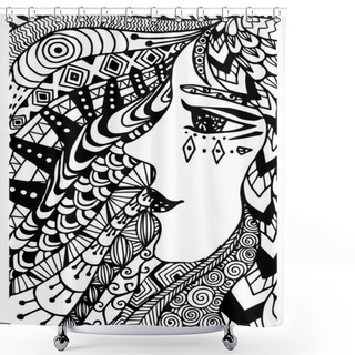 Personality  Pattern For Coloring Book. Ethnic,woman, Shower Curtains