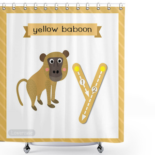 Personality  Letter Y Lowercase Cute Children Colorful Zoo And Animals ABC Alphabet Tracing Flashcard Of Yellow Baboon Monkey For Kids Learning English Vocabulary And Handwriting Vector Illustration. Shower Curtains