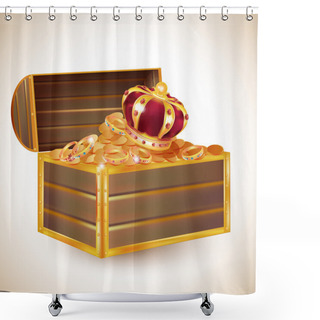 Personality  Vector Antique Chest Full Of Glimmering Treasure, Including A Crown, Gold Coins Illustration Shower Curtains