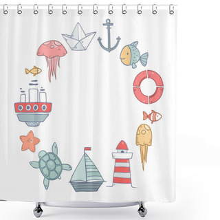Personality  Summer Sea Cute Circle Frame.  Shower Curtains