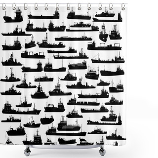Personality  Vector Set Of 59 Silhouettes Of Sea Towboat And The Ships Shower Curtains