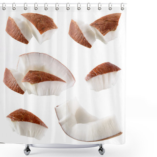 Personality  Coconut. Pieces Isolated On A White Background Shower Curtains