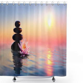 Personality  Zen Concept - Spa Stones And Waterlily In Lake At Sunset Shower Curtains