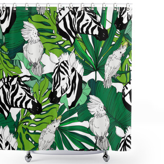 Personality  Vector Exotic Zebra Print Wild Animal Isolated. Black And White Engraved Ink Art. Seamless Background Pattern. Shower Curtains