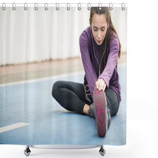 Personality  Woman Stretching Before Exercise Shower Curtains