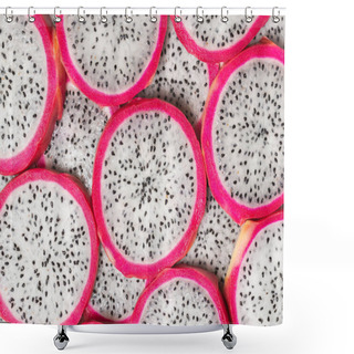 Personality  Sweet Tasty Dragon Fruit Or Pitaya Slices As A Background. Shower Curtains