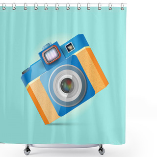 Personality  Vector Illustration Of A Retro Photo Camera. Shower Curtains