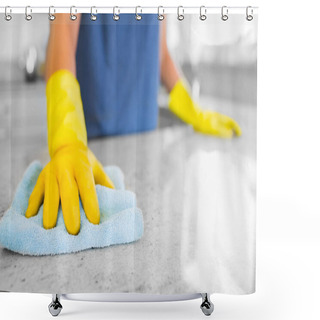 Personality  Woman Cleaning The Counter In The Kitchen Shower Curtains