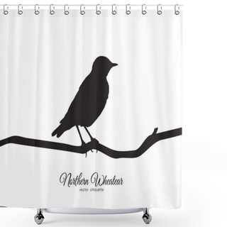 Personality  Silhouette Of Northern Wheatear Sitting On A Dry Branch. Shower Curtains