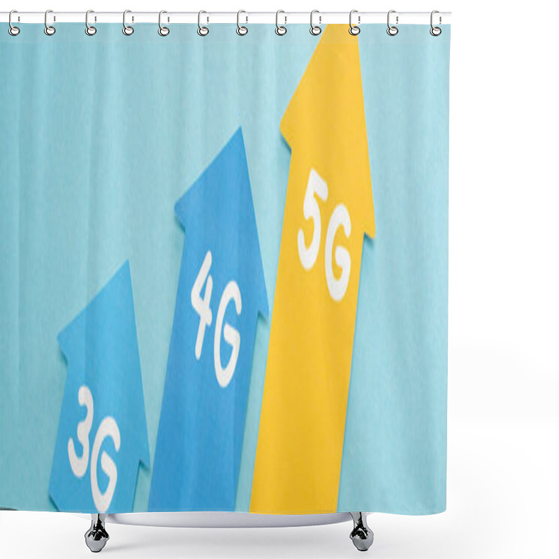 Personality  3g, 4g And 5g Arrows On Blue Background, Panoramic Shot Shower Curtains