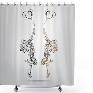 Personality  Girls With  Hearts Balloons Shower Curtains