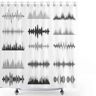 Personality  Sound Waves Collection. Analog And Digital Audio Signal. Music Equalizer. Interference Voice Recording. High Frequency Radio Wave. Vector Illustration. Shower Curtains