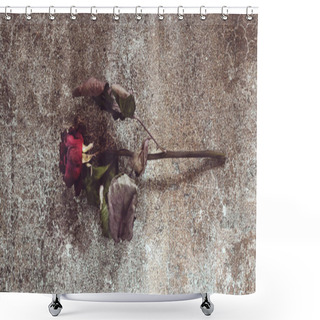 Personality  Dried Red Rose On A Marble Table Shower Curtains