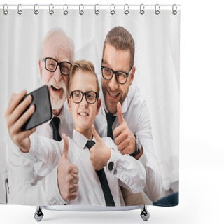 Personality  Family In Formal Wear Taking Selfie Shower Curtains