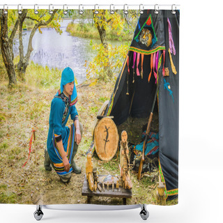 Personality  The Hunter And Fisherman Udege Makes A Ritual Prayer... Shower Curtains