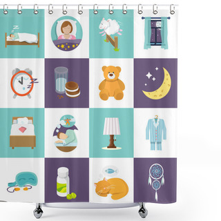 Personality  Sleep Time Icons Flat Shower Curtains