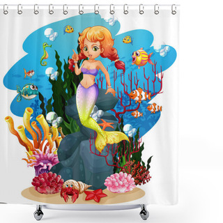 Personality  Mermaid And Many Fish In The Ocean Shower Curtains