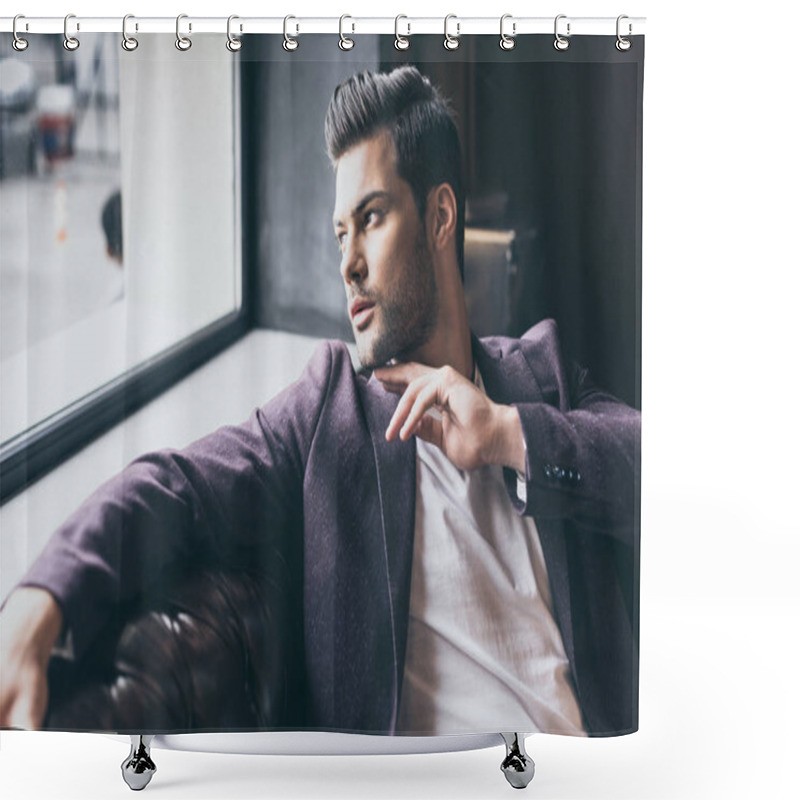 Personality  handsome man with fashionable hairstyle shower curtains