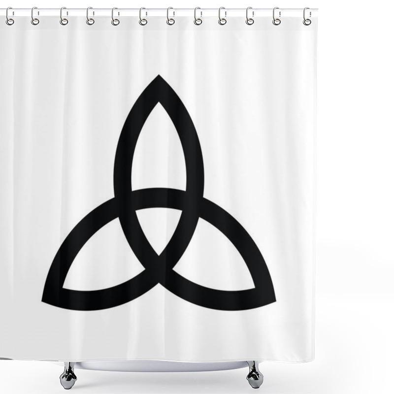 Personality  Triquetra sign icon. Leaf-like celtic symbol. Trinity or trefoil knot. Simple black vector illustration shower curtains