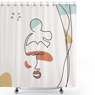 Personality  Face With Vitiligo With Abstract Shapes In Line Art Style Are Isolated. Shower Curtains
