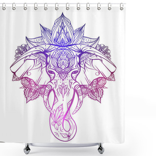 Personality  Contour Gradient Native Elephant Head With Trunk, Tusks And Boho Ornaments. Ganesha Head With Mandala. Vector Color Silhouette For Tattoo, Cards, Banners And Your Creativity. Shower Curtains