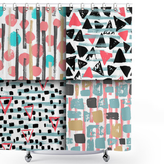 Personality  Collection Of 4 Hand Drawn Seamless Geometric Patterns. Shower Curtains