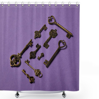 Personality  Vintage Keys On Violet Background Shower Curtains
