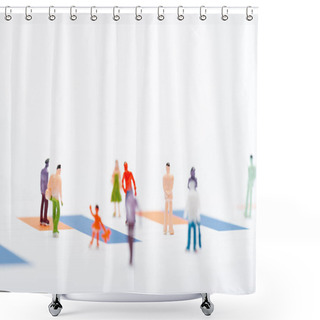 Personality  Selective Focus Of Plastic People Figures On Surface With Charts Isolated On White, Concept Of Equality Shower Curtains