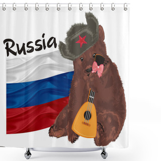 Personality  Russian Bear With Flag With Word And Balalaika Shower Curtains