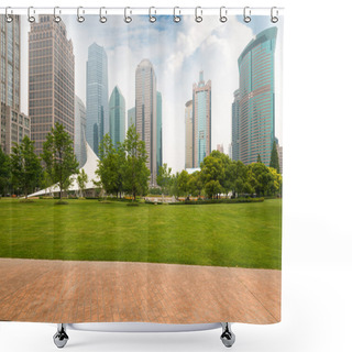 Personality  City Park With Modern Building Background In Shanghai Shower Curtains