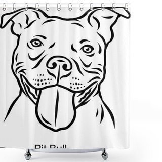 Personality  Pit Bull Portrait Dog In Line Style - Pet Portrait In Light Style Head Isolated On White Shower Curtains