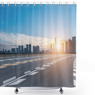 Personality  Road And Modern City Skyline In Sunrise Shower Curtains