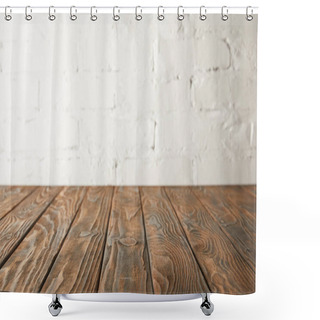 Personality  Brown Wooden Surface And White Wall With Bricks Shower Curtains