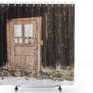 Personality  Old Weathered Wooden House With Door In Winter Shower Curtains