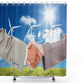 Personality  Composite Image Of Side View Of Shaking Hands Shower Curtains
