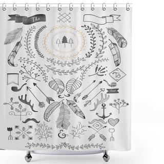 Personality  Hand Drawn Boho Doodle Element  Vectors Collection Shower Curtains