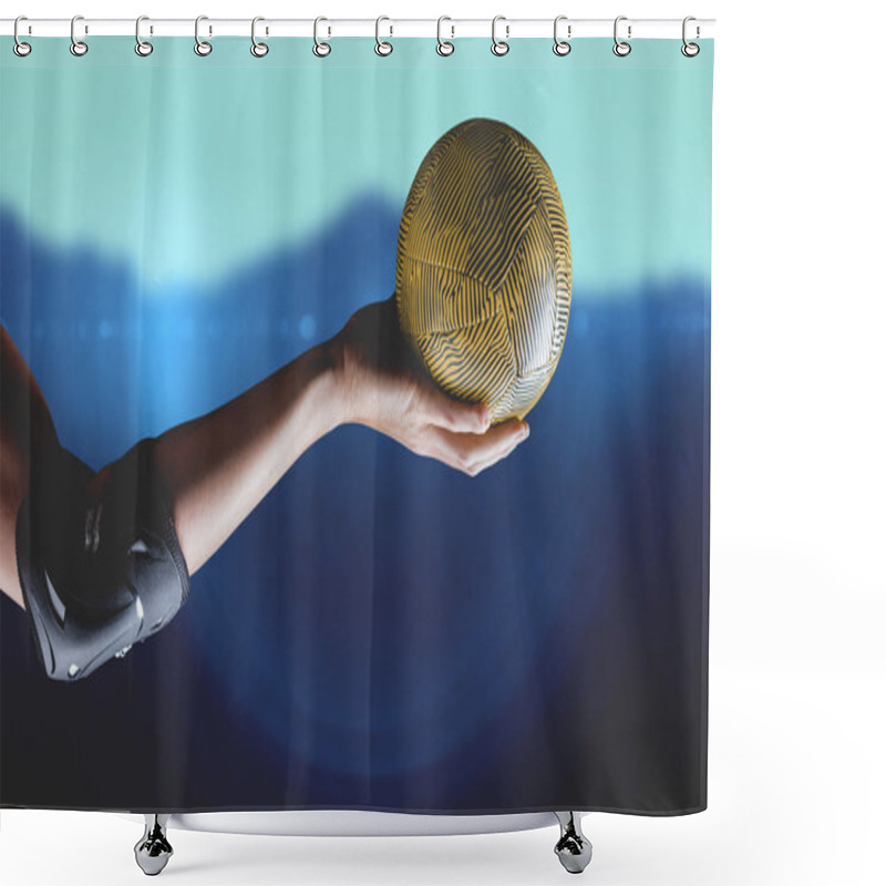 Personality  Athlete With Elbow Pad Holding Handball Shower Curtains