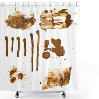 Personality  Set Drops Of Mud Sprayed Isolated On White Background, Collection Stain With Clipping Path Shower Curtains