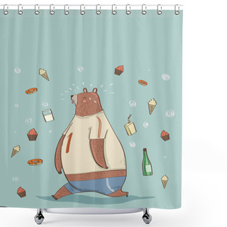 Personality  Bear T-shirt With A Exercising, These Metaphors Lose Weight. Shower Curtains