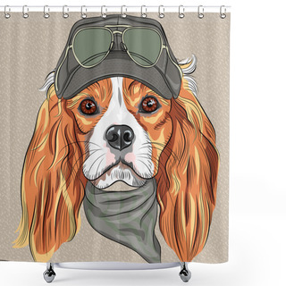 Personality  Vector Cute Hipster Dog Cavalier King Charles Spaniel Breed Shower Curtains