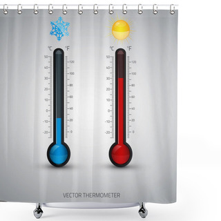 Personality  Thermometer Icon. Vector. Celsius And Fahrenheit. Shower Curtains