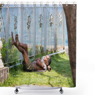 Personality  Beggar Man Sleeping On The Street, Philippines Shower Curtains